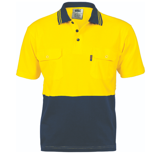 3943 Hi Vis Polo Yellow Navy